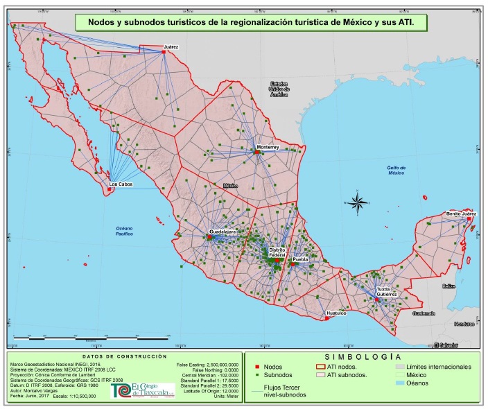 Nodos y subnodos turísticos de la regionalización
turística de México y sus ATI