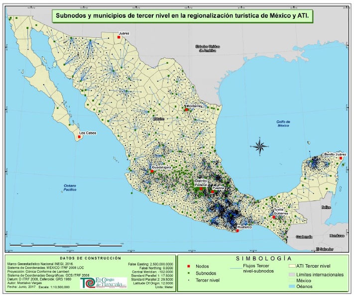 Subnodos y municipios de tercer nivel en la
regionalización turística de México y ATI