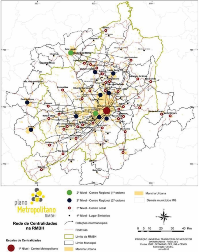 Mapa Rede de centralidades na RMBH