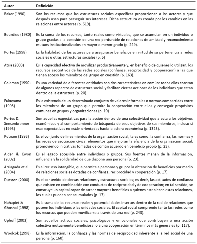 Definiciones de Capital Social