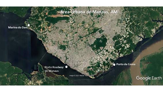 reas selecionadas na extenso da orla urbana de Manaus, AM