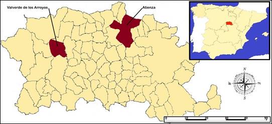 Ubicaci�n de Atienza y Valverde de los Arroyos Sierra Norte de Guadalajara CastillaLa Mancha Espa�a