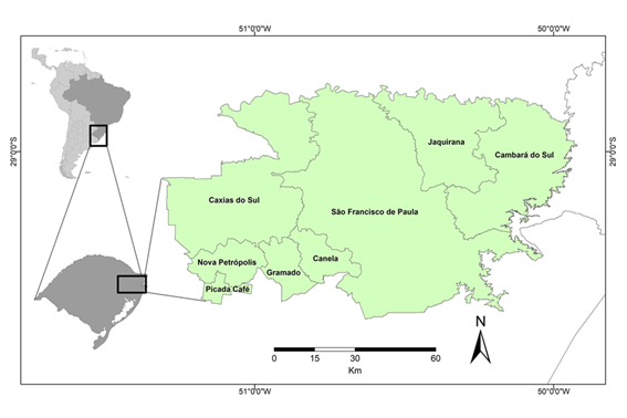 Localiza��o das cidades integrantes Regi�o das Hort�nsias Rio Grande do Sul Brasil