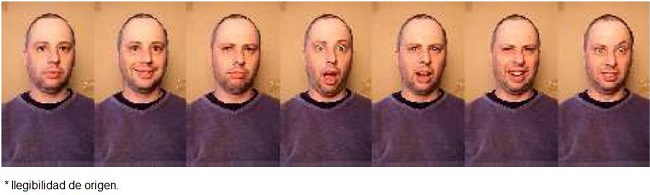 Images extracted from our comparison database: test subject: Trevor. From left to right, showing the 7 universal expressions of neutral, happiness, sadness, surprise, fear, disgust and anger.