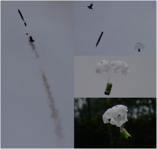 Separation from the rocket and successful deployment of the parachutes.
