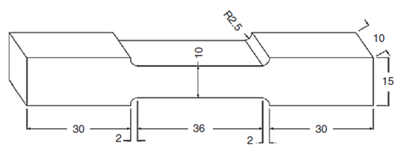 Dimension of tensile test specimen.
