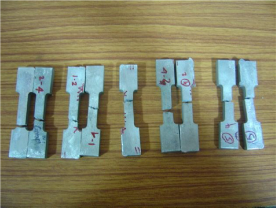 Tensile test specimens after test.