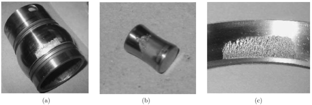 Photographs of different bearing faults (a) IRF (b) RED (c) ORF. (Courtesy: Prognostics Center of Excellence, NASA & Intelligent Maintenance System, University of Cincinnati).