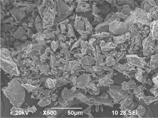 SEM image of precompacted Ti-6Al-4V-8B4C powders.