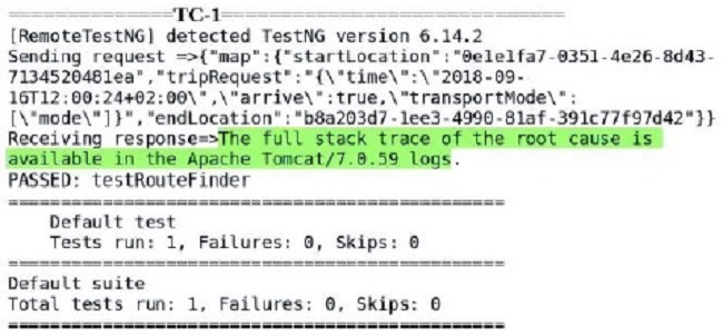TC-1 Test Result For RouteFinder end-to-end integration testing
								using TestNG framework.