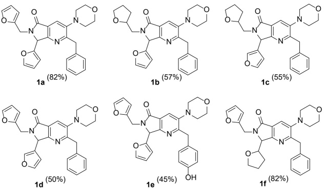 Series of bis-furyl-pyrrolo[3,4-b]pyridin-5-ones 1a-f synthesized via MCRs and in vitro assayed against DENV.