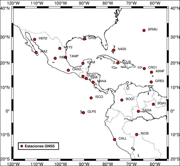 Ubicación de las estaciones externas. Fuente: Elaboración propia, tomando como base la información del programa GMT
