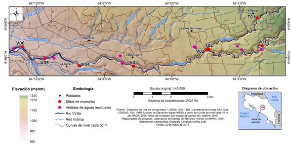 Ubicaci&oacute;n del &aacute;rea de estudio. Fuente: Incluida en la imagen (LAMRHI-UNA,2016) 