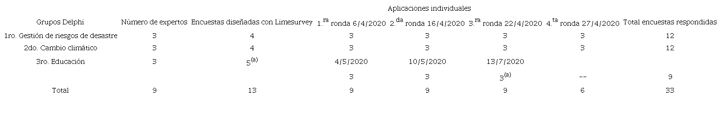 Cuestionarios elaborados y aplicados durante las rondas de preguntas a los expertos mediante el m&eacute;todo Delphi