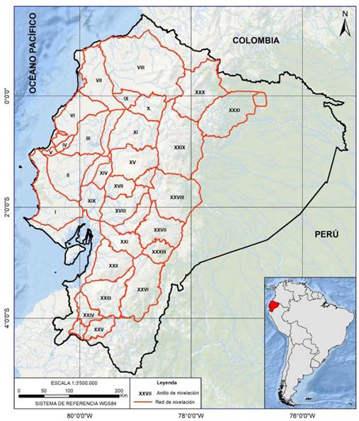 Red de nivelaci&oacute;n del Ecuador.