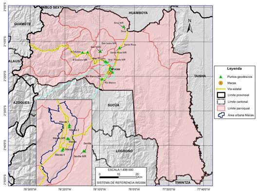 Ubicaci&oacute;n de los puntos de la red geod&eacute;sica cantonal.