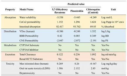 Pharmacokinetics properties prediction of top two compounds and control drug.