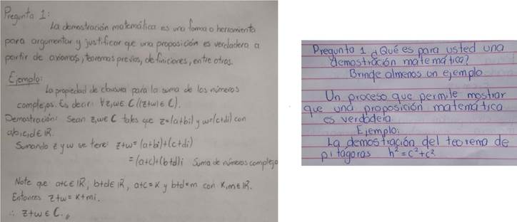 Respuestas de los sujetos EBM04 izquierda) y ELM01 (derecha) a la pregunta 1 del cuestionario