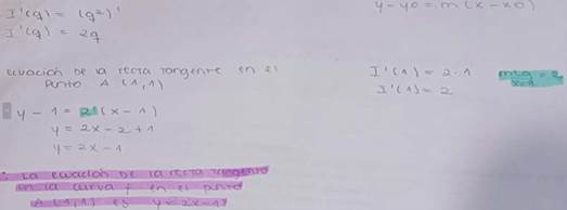 Desarrollo algebraico de un estudiante en la construccin de la recta tangente a la funcin “ingreso”
