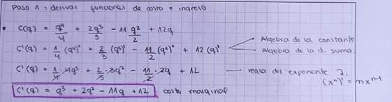 Procedimiento de un(a) estudiante para obtener el costo marginal