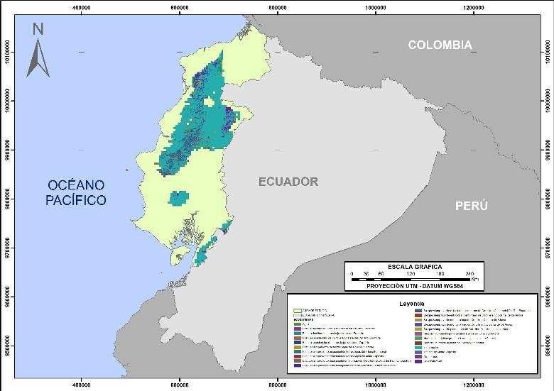 Usos de la tierra en la zona óptima de distribución
potencial.