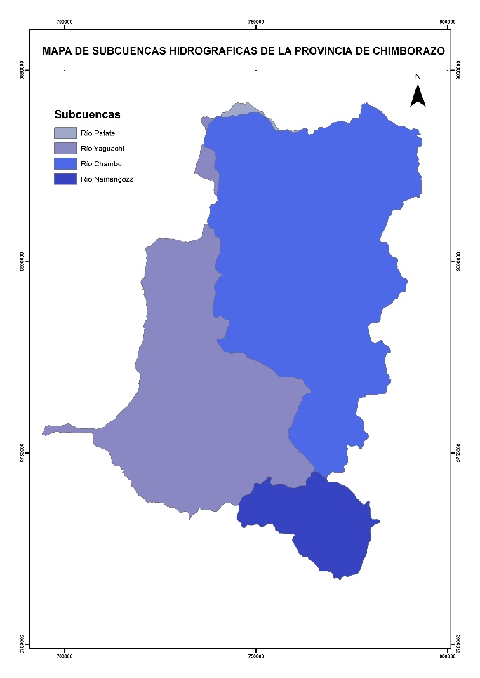 Figura 1. Subcuencas hidrográficas en la provincia de Chimborazo