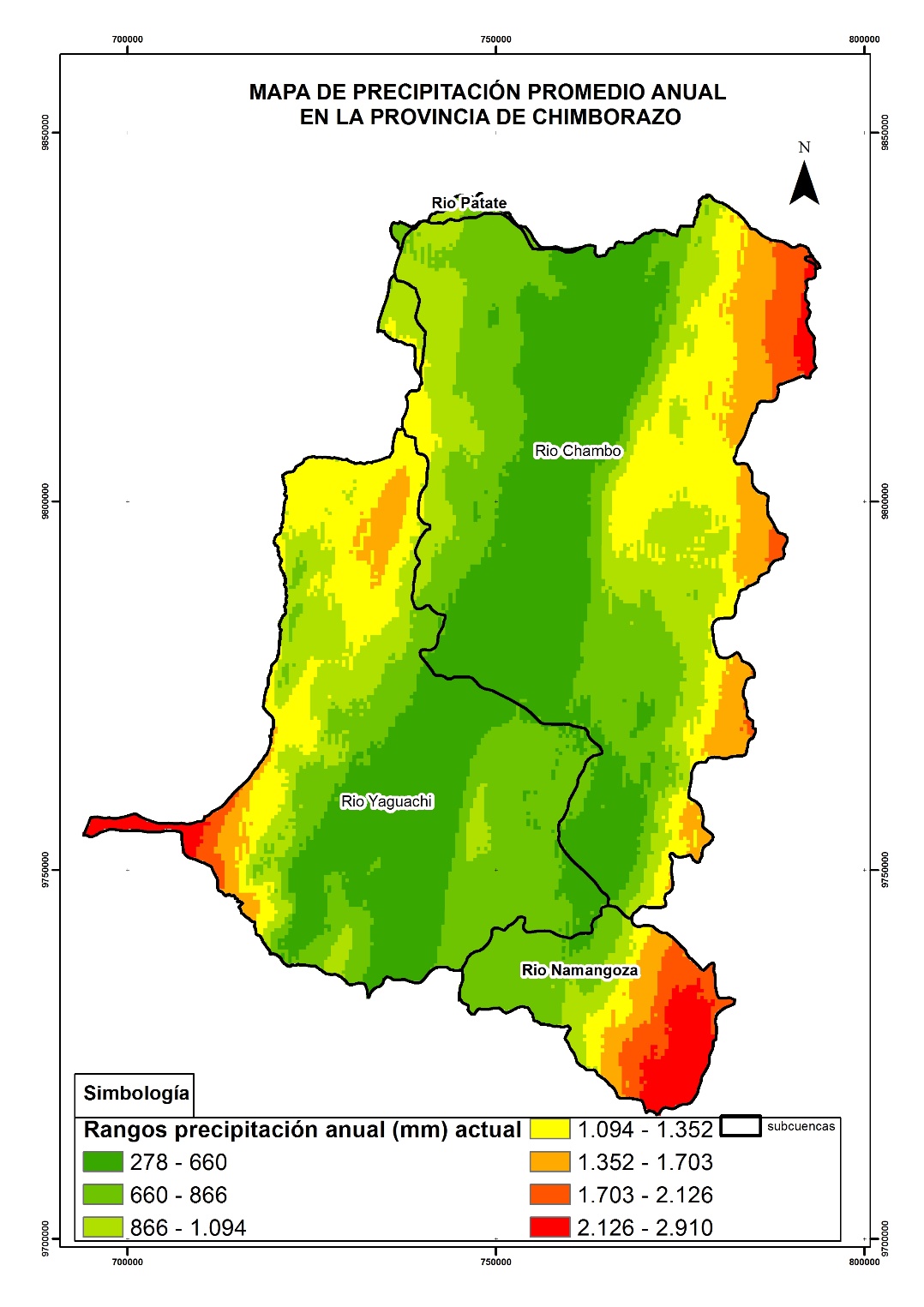 Figura 2.
Precipitación promedio anual (mm) en la provincia de Chimborazo