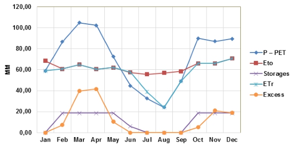 Representaci&oacute;n del balance h&iacute;drico mensual en la microcuenca de Chaquilcay.



 