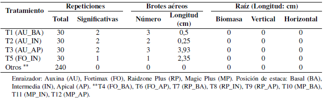 Variables fenotpicas del material vegetativo de Brosimun alicastrum propagado asexualmente mediante la tcnica de estacas.