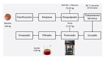 Diagrama propuesto para la extracción del aceite de morete.