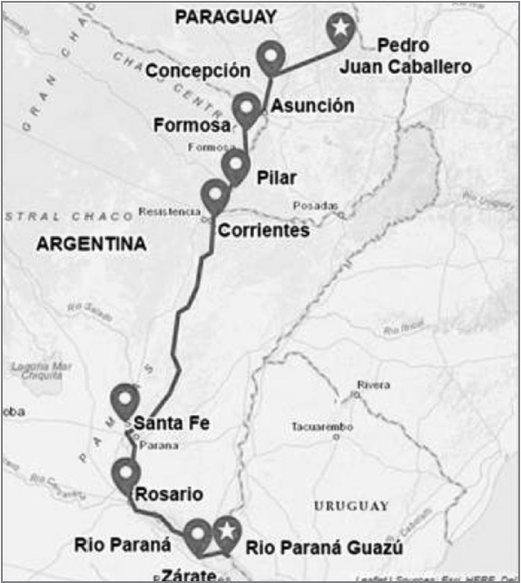 Rutas de tráfico de drogas de Paraguay a Argentina.