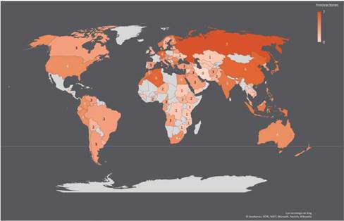 Innovaciones tecnológicas por país.