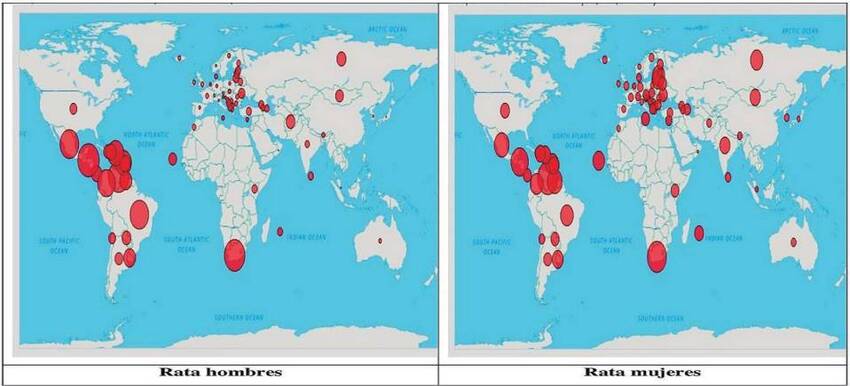 Tasa de homicidios por sexo.
