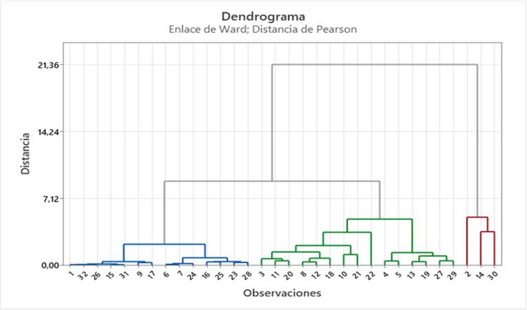 Dendograma representativo para los datos en la pospandemia.