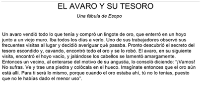 Reactivo El avaro y su tesoro