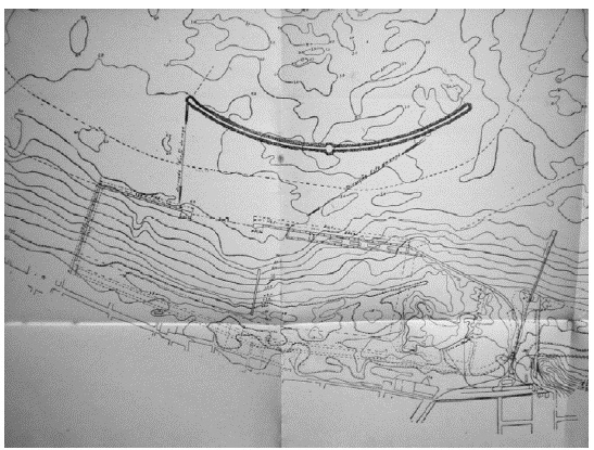 Detalhe do projeto de Souza Bandeira, utilizado pelo engenheiro Augusto Hor-Meyll. &Eacute; poss&iacute;vel entender, com maior clareza, a extens&atilde;o da dragagem necess&aacute;ria para recuperar o porto de Fortaleza, completamente soterrado pelas areias