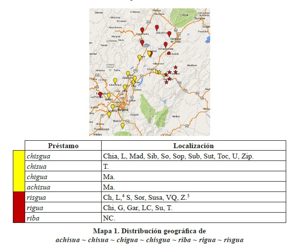 Distribución geográfica deachisua ~ chisua ~ chigua ~ chisgua ~ riba ~ rigua ~ risgua