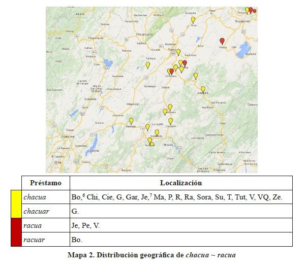 Distribución geográfica de chacua ~ racua