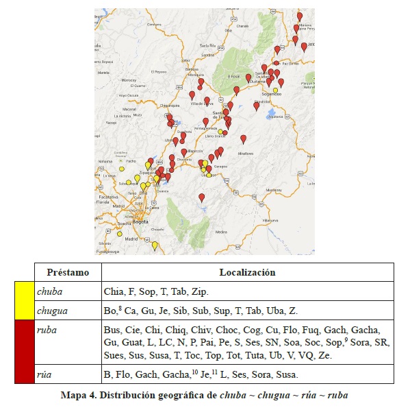 Distribución geográfica de chuba ~ chugua ~ rúa ~ ruba