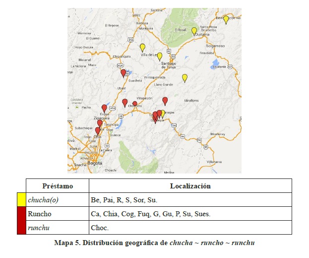 Distribución geográfica de chucha ~ runcho ~ runchu