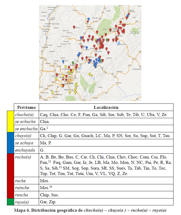 Distribución geográfica de chucho(a) ~ chuyo(a ) ~ rucho(a) ~ ruyo(a)