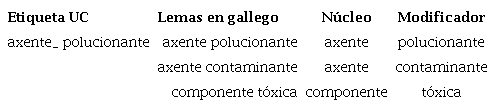 Identificaci&oacute;n del n&uacute;cleo y del modificador