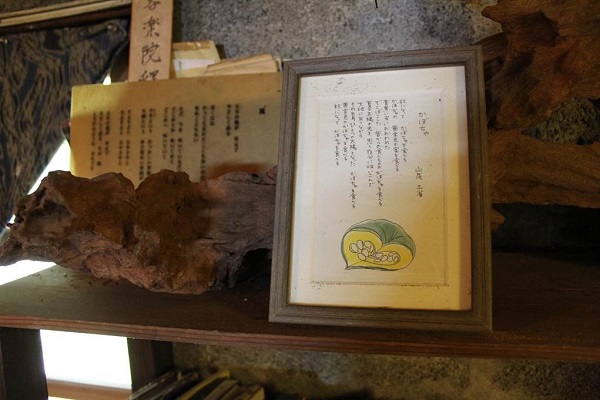 Poema Calabaza de Sansei Yamao en Yakushima, enmarcado en la cabaa estudio Gukakuan