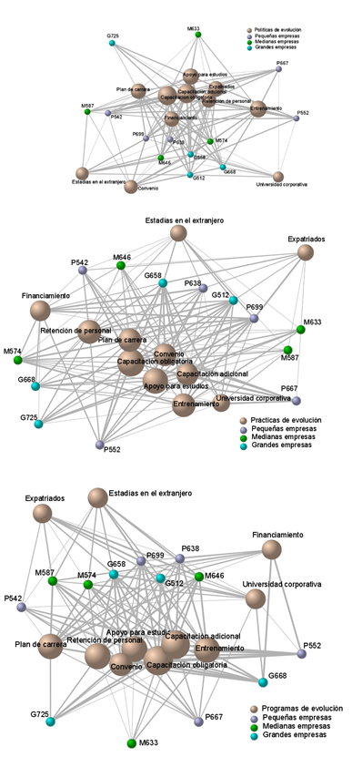 Redes de relaciones identificadas entre la Evoluci&oacute;n y las empresas, seg&uacute;n las Pol&iacute;ticas, Pr&aacute;cticas y Programas que tienen instrumentadas