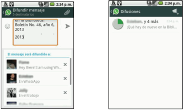 Edici&oacute;n y env&iacute;o de mensaje de difusi&oacute;n en Whatsapp