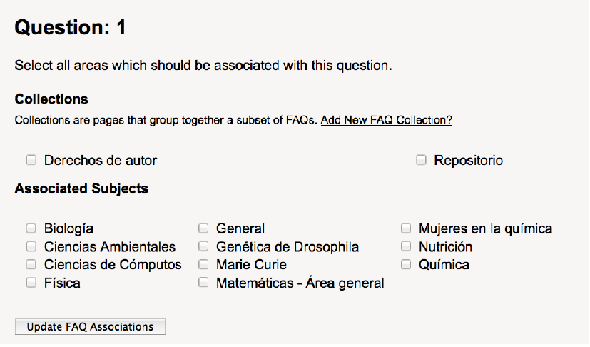 Asociaci&oacute;n de preguntas con colecciones o gu&iacute;as tem&aacute;ticas