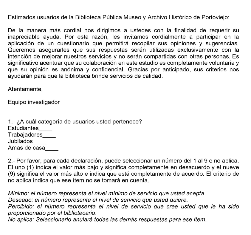 Cuestionario aplicado a los usuarios