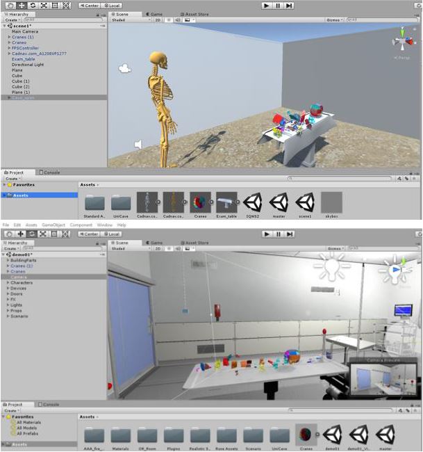 Snapshots of the medical imaging game based on DICOM images presenting two configurations of medical rooms
