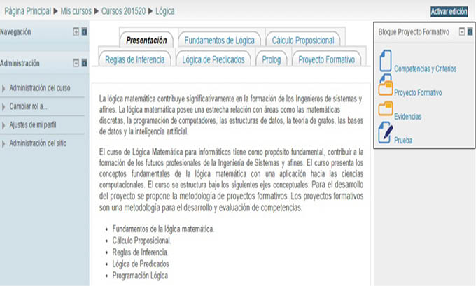 Vista principal del curso desde el perfil del profesor.
			 