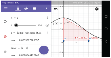 Área bajo la curva para n = 1
